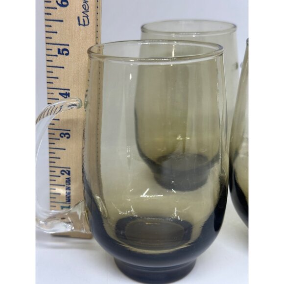 VTG Libbey Tempo Brown Tankard Mugs Set of 3 Smoke Glass Retro Bar 2.75"x5" - Picture 10 of 11